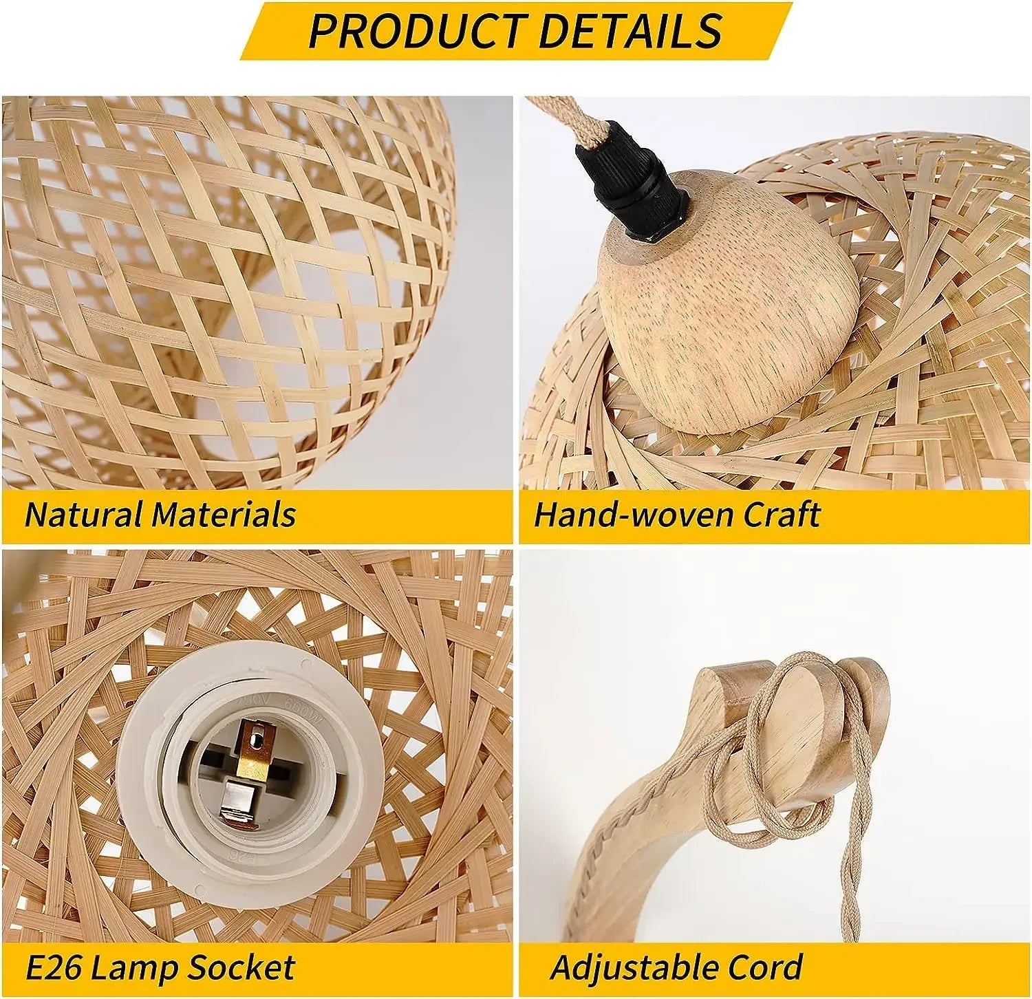 Bamboo Lantern Wall Lamp – Hand-Woven Rattan E27