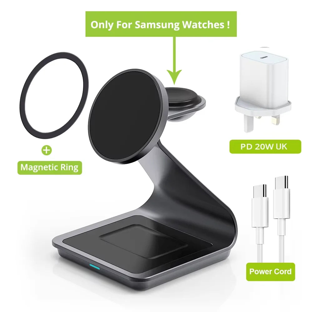 Bonola Wireless Charging Stand – 15W Fast Charge, 3-in-1 for Phone, Watch & Buds