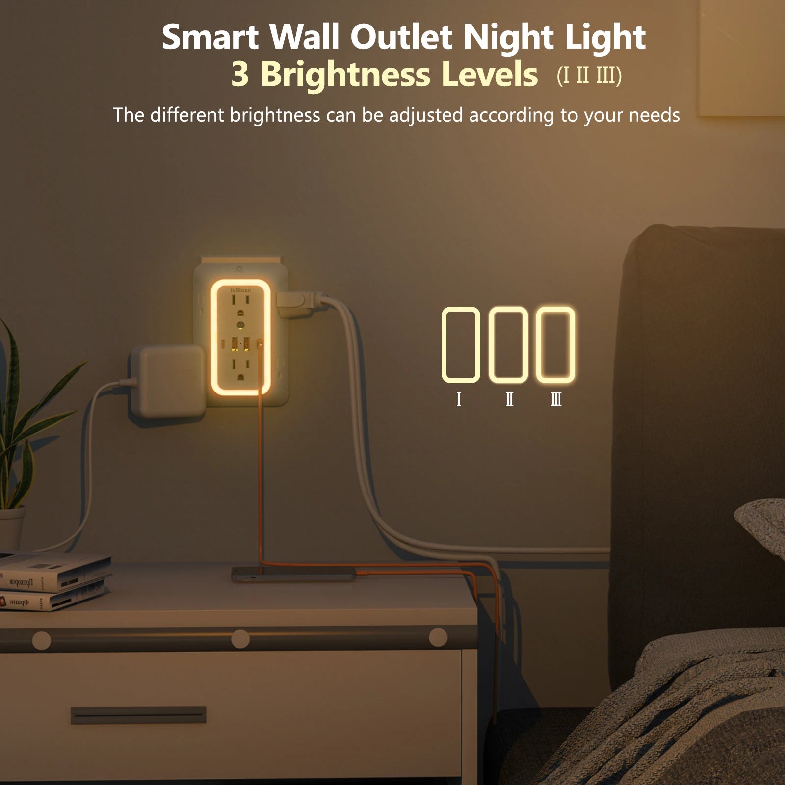 With Night Light US Plug AC Outlets Multitap Socket Electrical Power Strip with USB Type-C Ports Charging Network Filter Adapter
