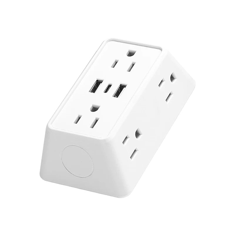 9-in-1 Wall Plug Power Adapter – 6 AC Outlets with 2 USB & 1 USB-C Charging