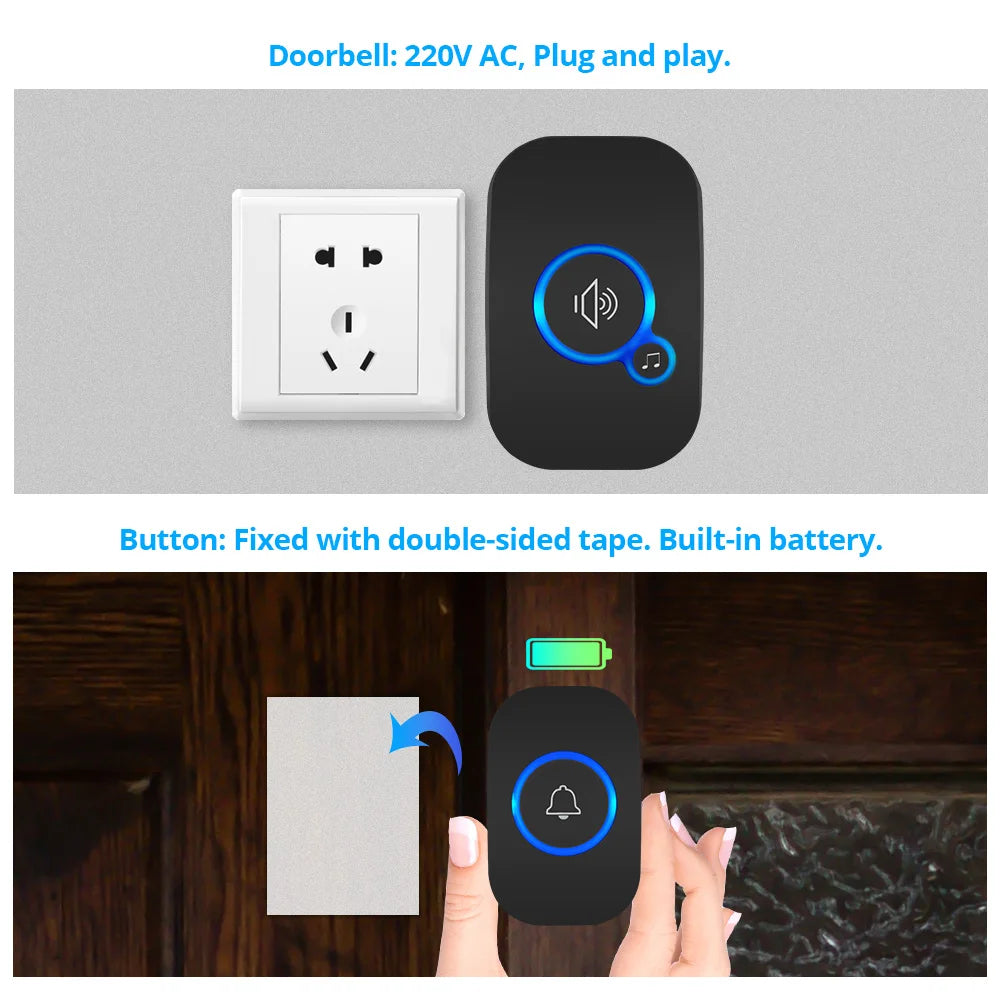 FULLHOUSE Wireless Doorbell Kit – Waterproof Door Chime with Plug-In Receiver & Push Button