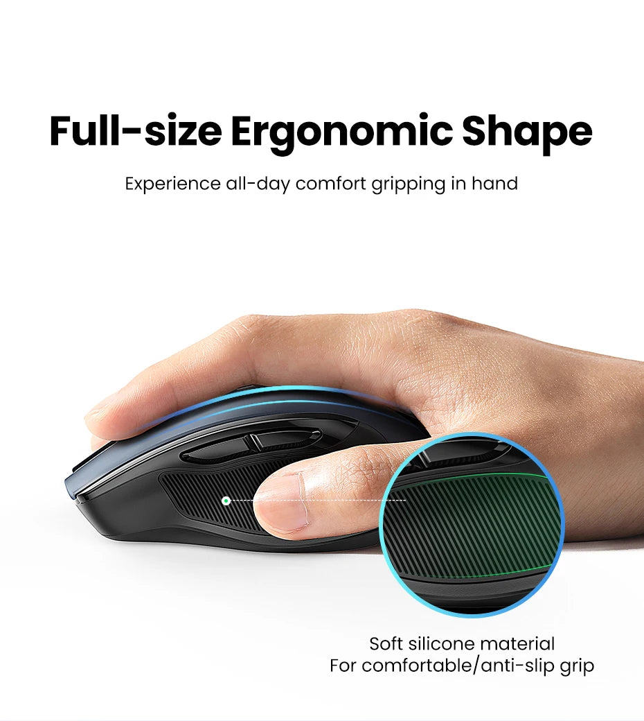 UGREEN Ergonomic Wireless Mouse – 6 Buttons, 2.4G/BT Dual Mode, 4000 DPI