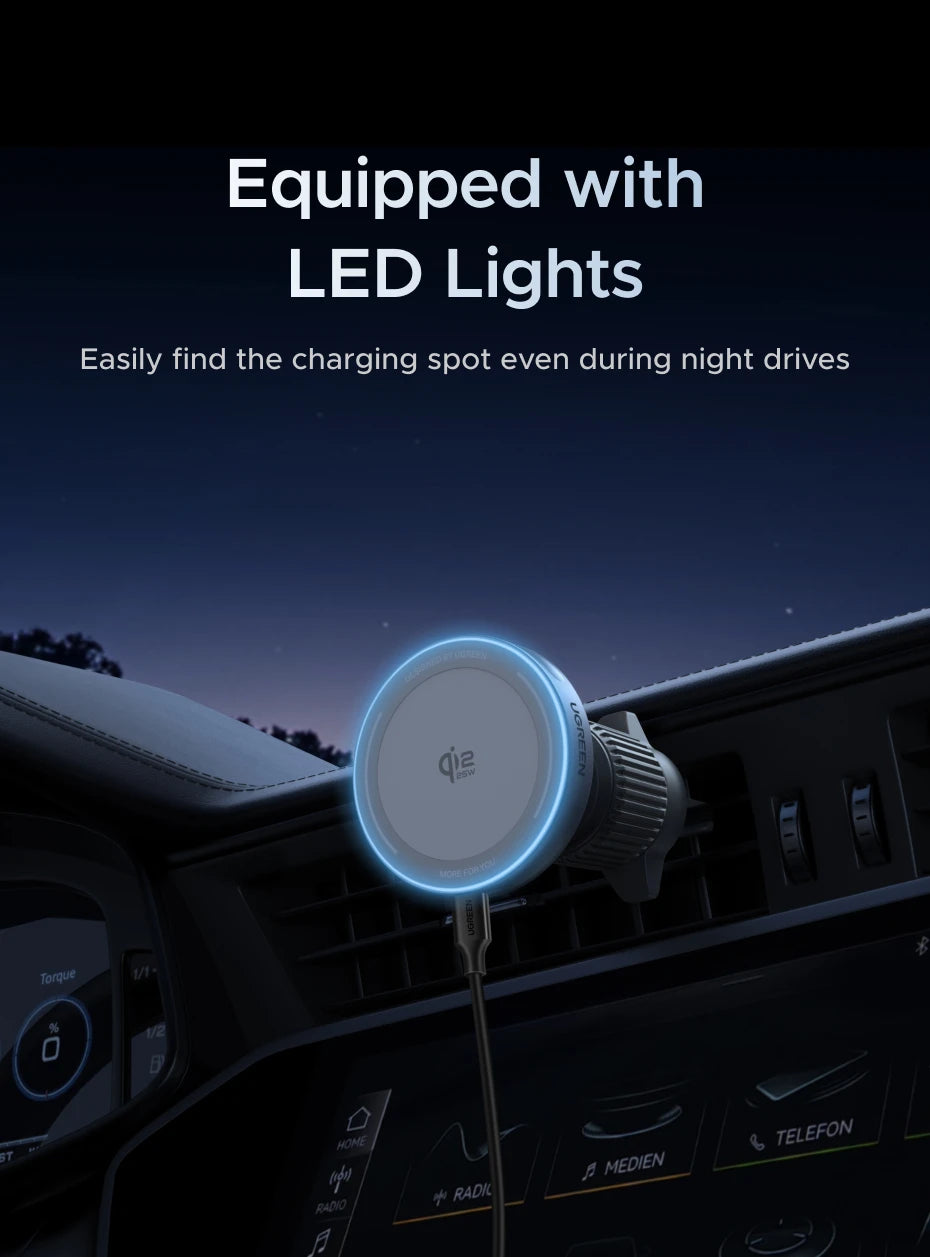 UGREEN Qi2 Magnetic Car Charger for iPhone – Wireless 25W/15W