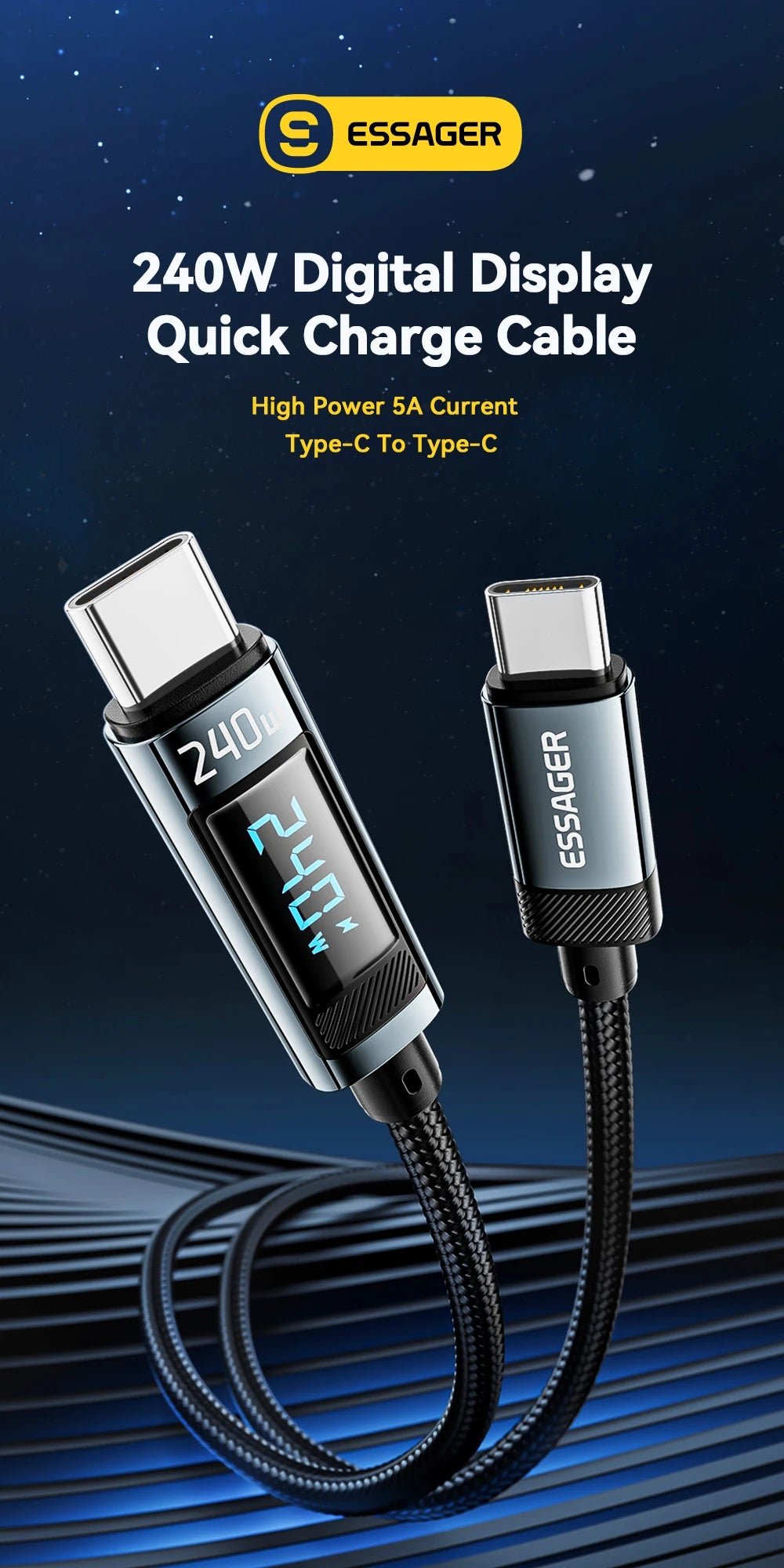 Essager 240W USB Type C To USB C Cable 100W PD 3.1 Fast Charging Charger Wire For iPhone 15 Pro max Macbook Pro Xiaomi Samsung