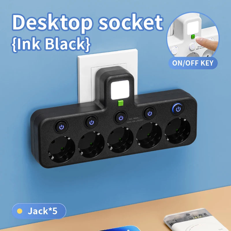 EU Wall Socket with 4 AC Outlets & USB-C Fast Charging Ports