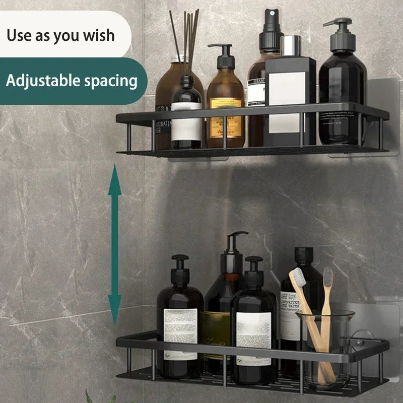 Aluminum No-Drill Shelf – Bathroom & Kitchen Wall Storage Organizer