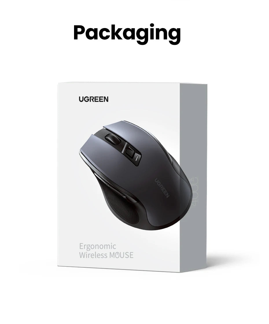 UGREEN Ergonomic Wireless Mouse – 6 Buttons, 2.4G/BT Dual Mode, 4000 DPI