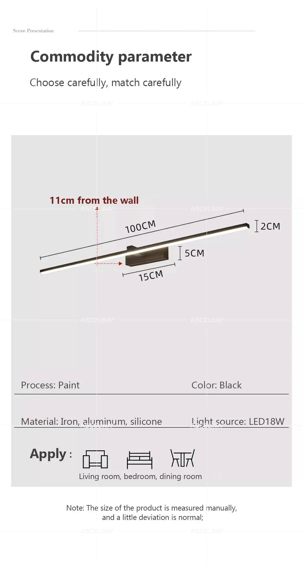 Indoor LED Wall Light – Mirror Decor, 60–100cm