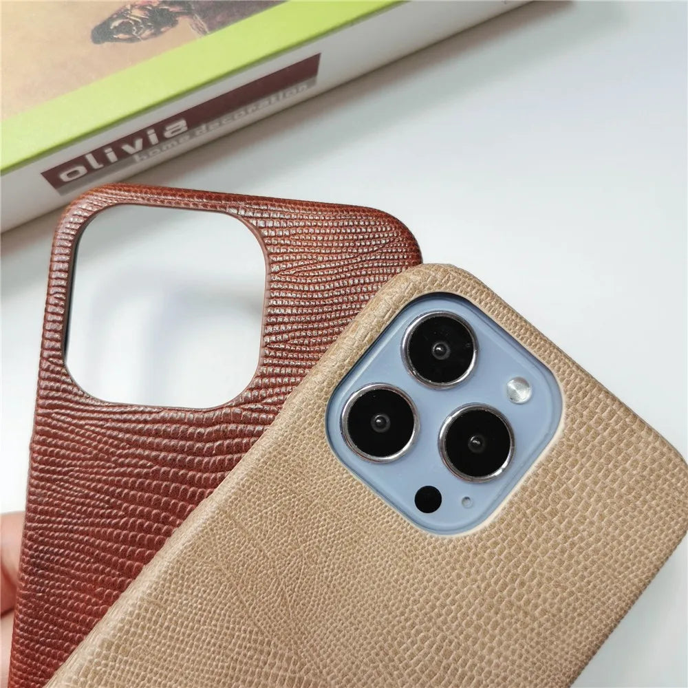 Luxury Business Lizard Skin Pattern Couple Hard Case For Iphone 17 16 14 15 11 12 13 Pro Max PU Leather Cover Fundas