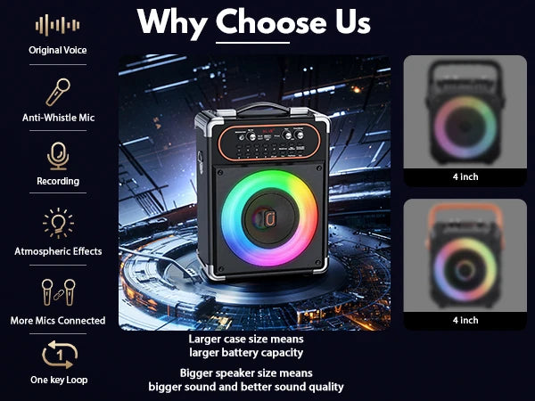 S68 Kara Ok with 2 Microphones, Portable Bluetooth 5.3 Kara Ok Speaker, Suitable for Outdoor Activities, Parties and Parties