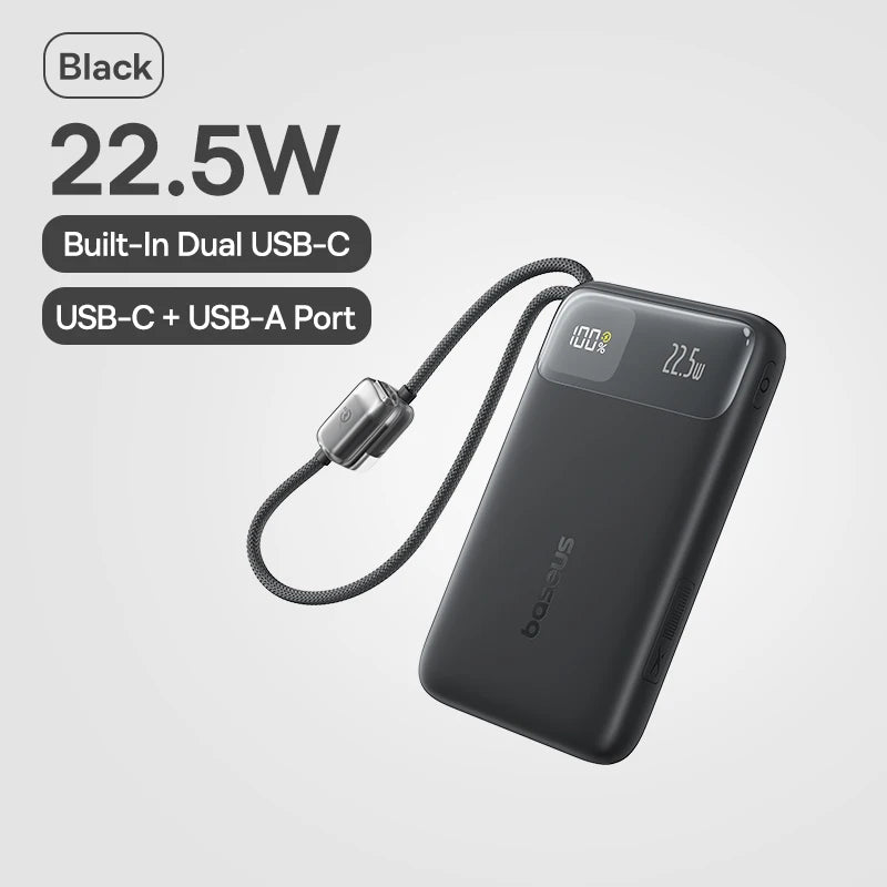 Baseus 10,000mAh Power Bank – 22.5W Fast Charge, Dual USB-C