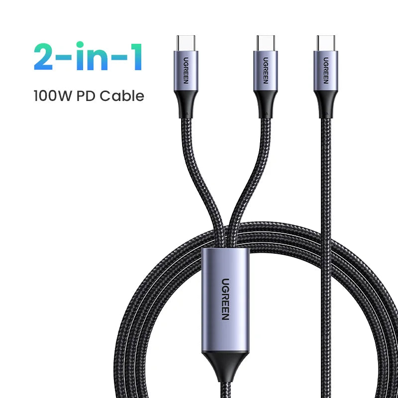 UGREEN 100W 2-in-1 USB-C PD Fast Charging Cable – iPhone 15 Pro, Galaxy S24, Laptop