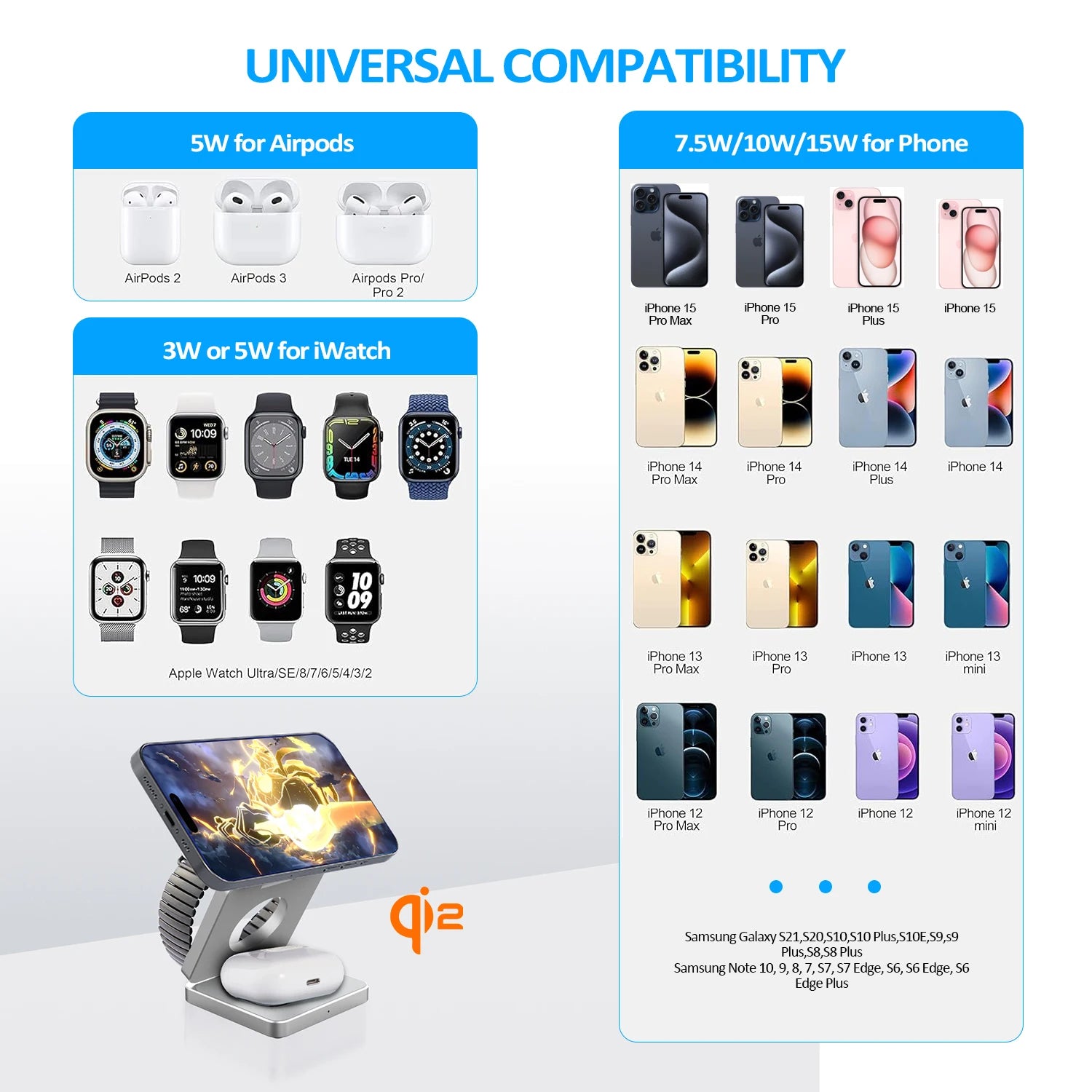 Magnetic Wireless Charger 3-in-1 – 15W Fast Charging for iPhone 17/16/15, Watch & AirPods