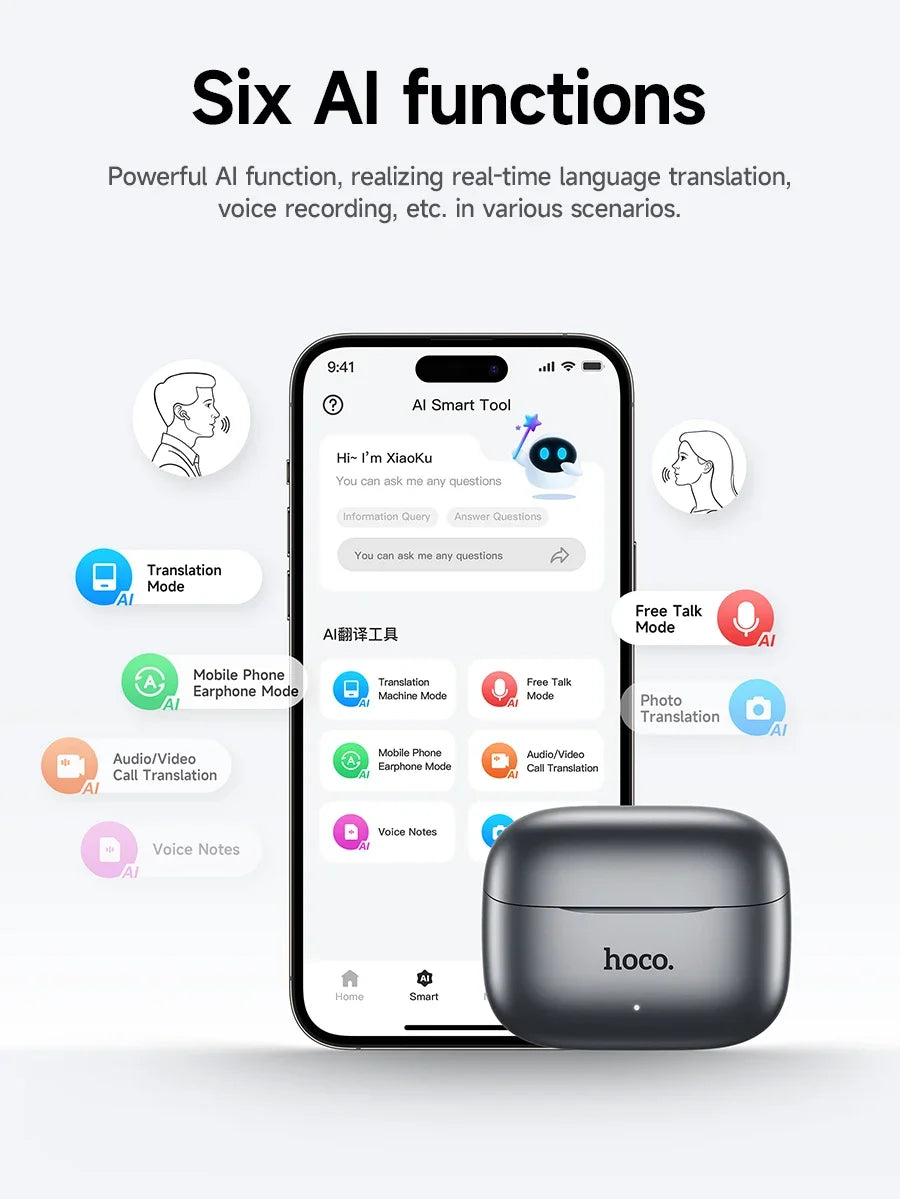 HOCO EQ27 AI ANC+ENC Bluetooth Earbuds – Smart Translation, HiFi Sound