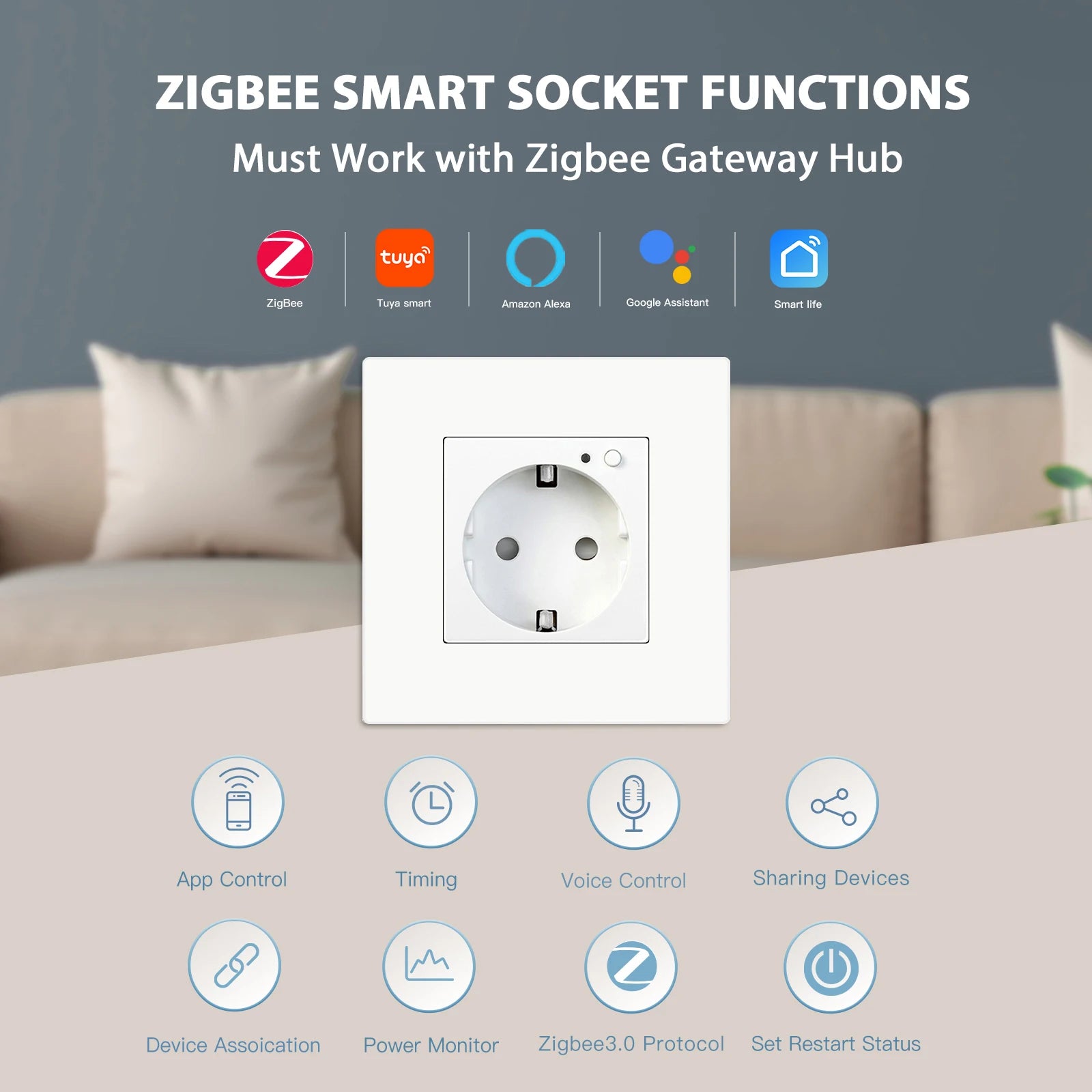 BSEED ZigBee Smart Wall Socket with Energy Monitoring (EU)