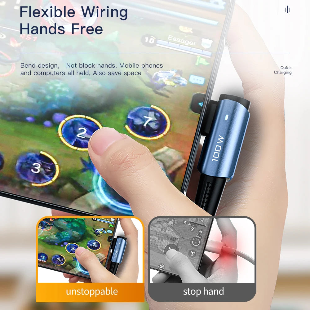 Essager 100W USB-C Cable – 90° Fast Charging & Data Wire