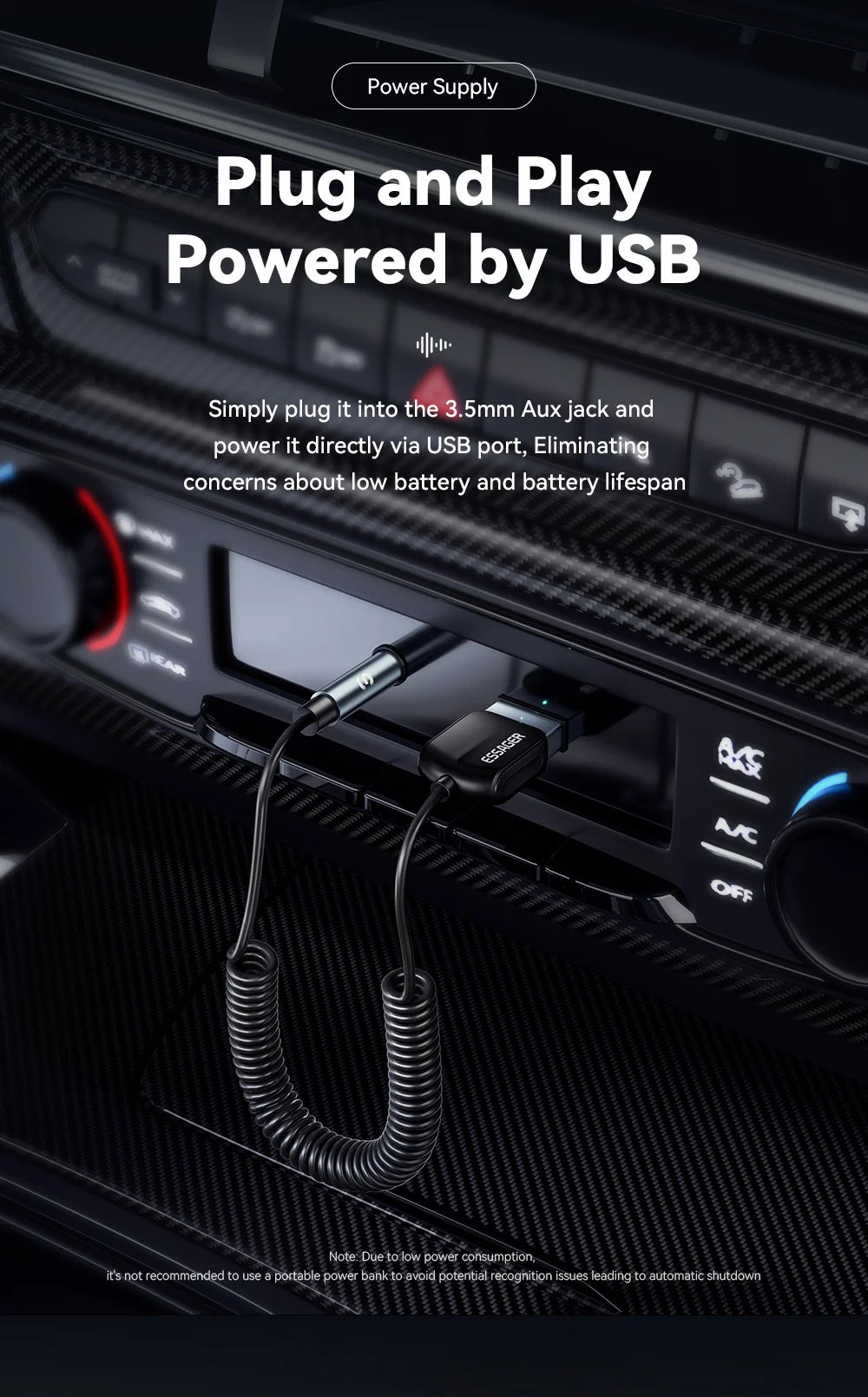 Essager Bluetooth Car Audio Cable 5.0 Transmitter Wireless Receiver Car AUX 3.5mm Jack Adapter Bluetooth Adapter Audio Cable