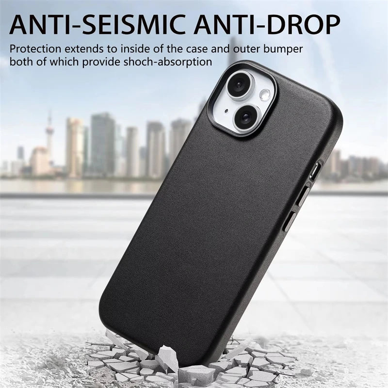 Magnetic MagSafe Leather Case for iPhone 14–17 Series – Wireless Charging Cover