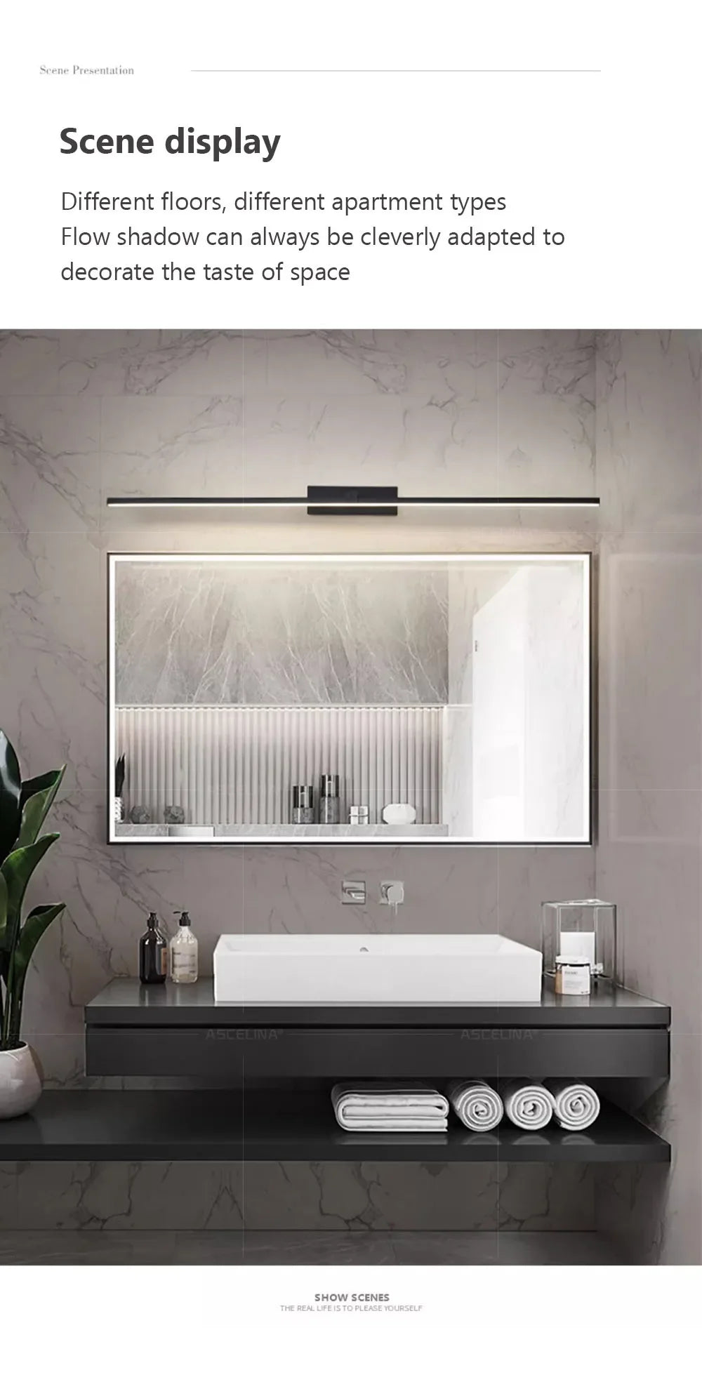 Indoor LED Wall Light – Mirror Decor, 60–100cm
