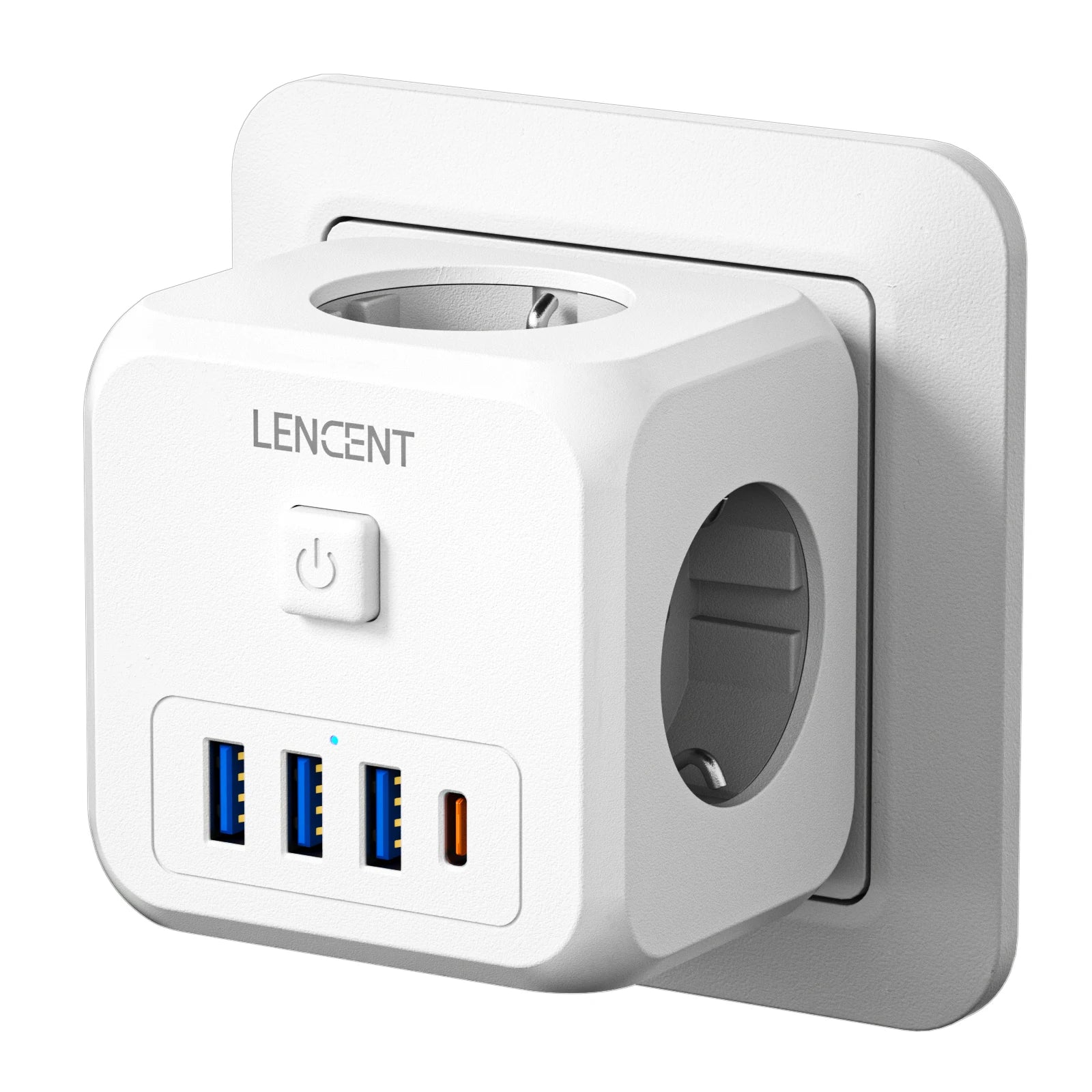 LENCENT 7-in-1 EU Power Strip – 3 AC + 3 USB + Type-C PD 35W Fast Charger