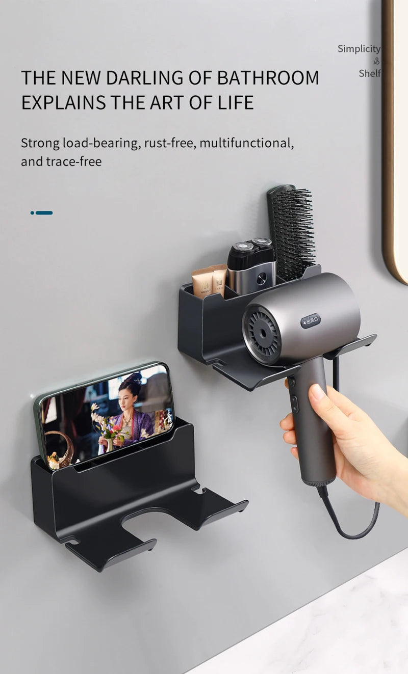 Wall-Mounted Hair Dryer Holder – Bathroom Organizer