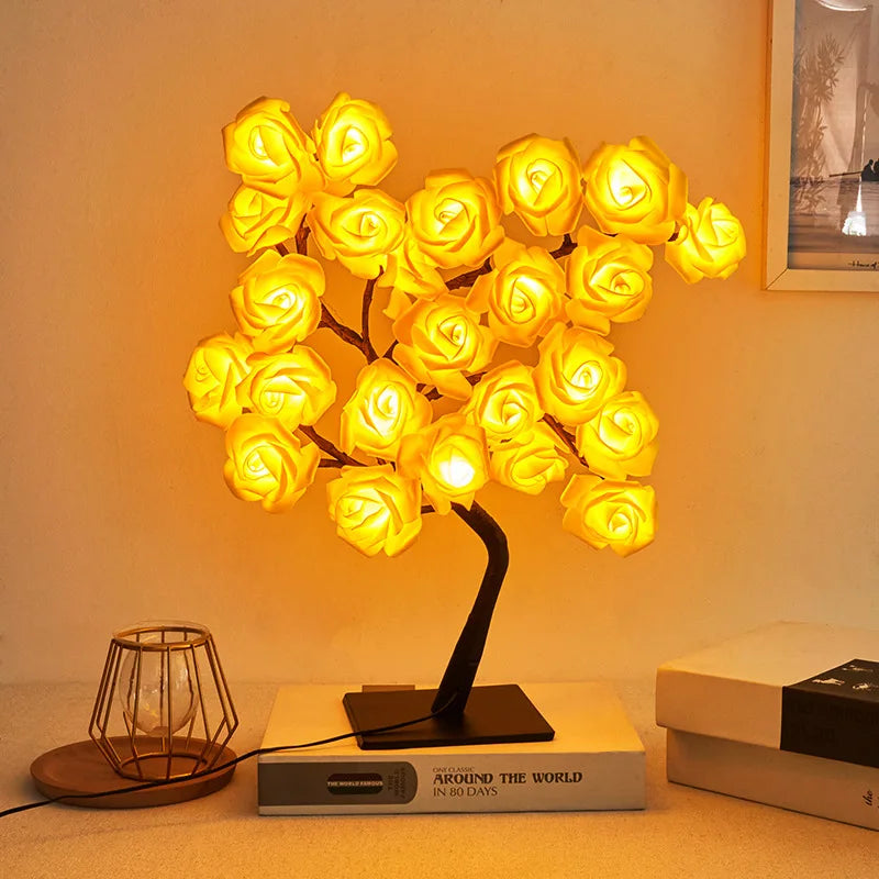 LED Rose Leaf Table Lamp – USB Fairy Light for Home & Bedroom Decor