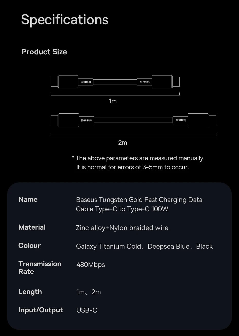 Baseus 100W USB-C Cable – Fast Charging