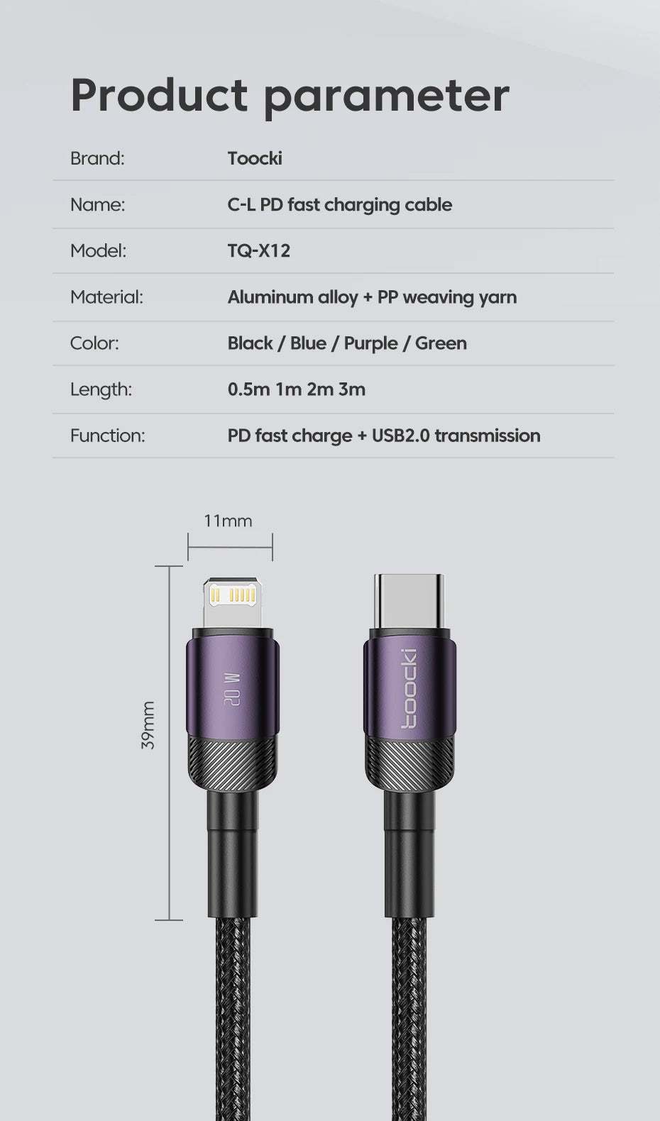 Toocki PD 20W USB C To Lightnin Cable For iPhone 15 14 13 12 11 Pro XS 8 Type C To Lightning Cable Data Wire Fast Charging Cable
