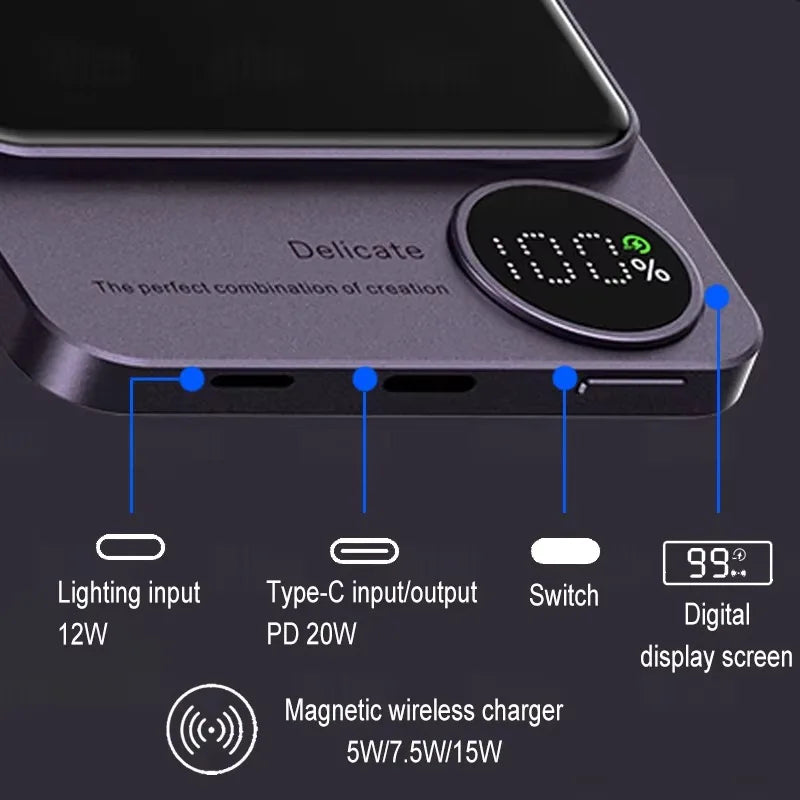 Alloy 10000mAh Power Bank – Wireless & Magnetic