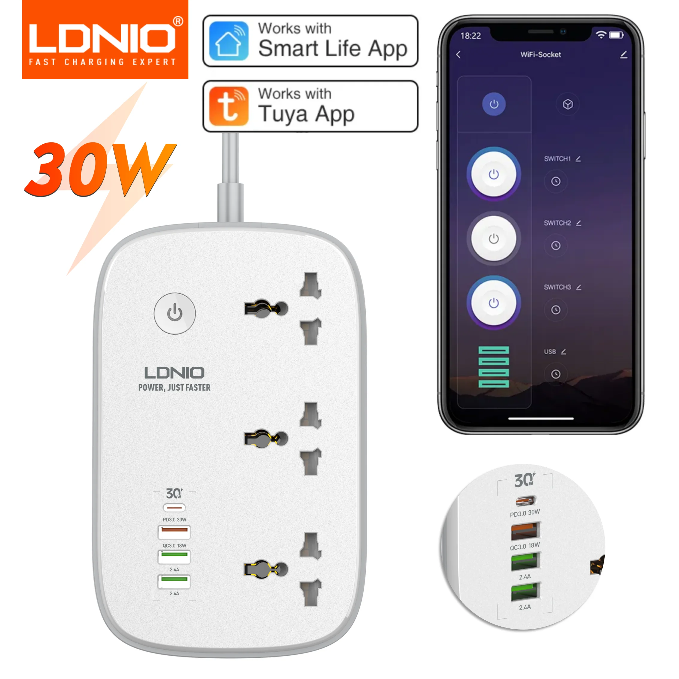LDNIO WiFi Smart Power Strip – USB PD Ports & Remote Control