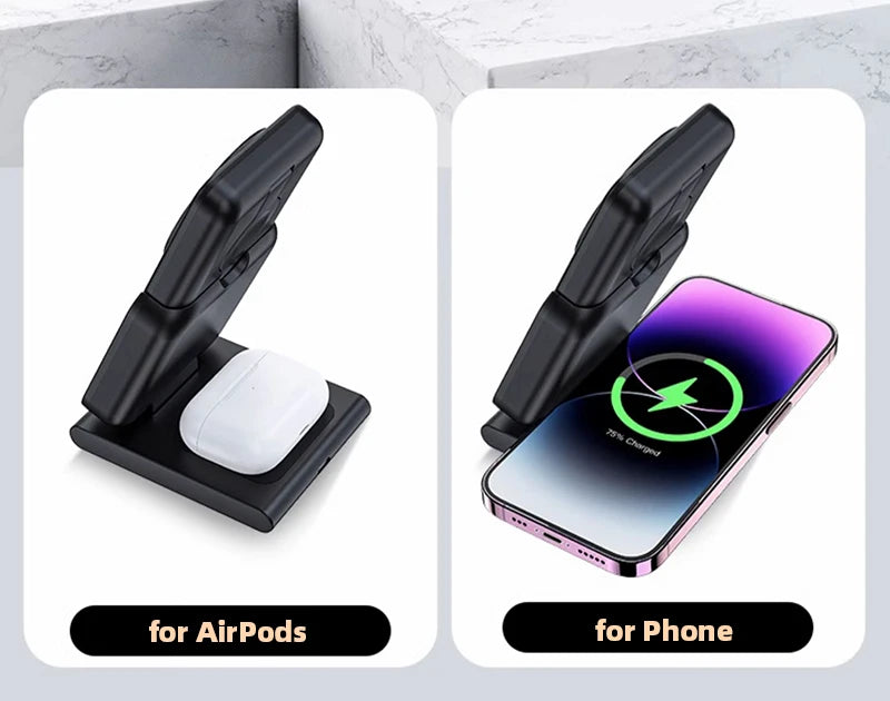 Portable 3-in-1 Wireless Charger – 10000mAh Power Bank for Apple Devices