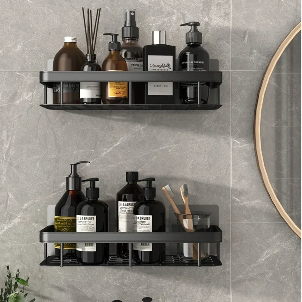 Aluminum No-Drill Shelf – Bathroom & Kitchen Wall Storage Organizer