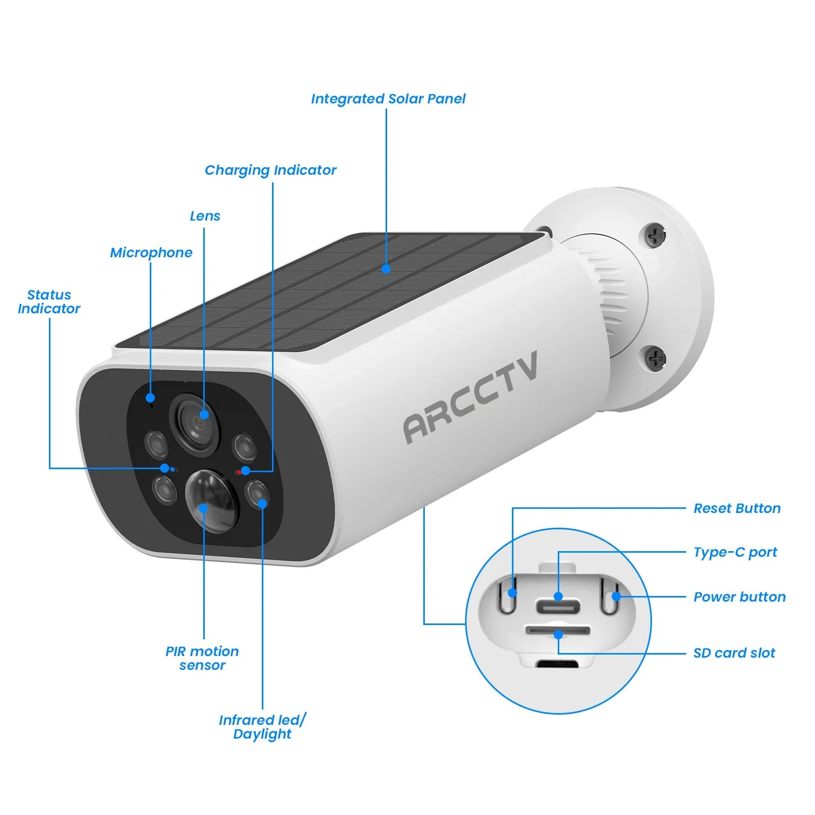ARCCTV 2K Solar-Powered Wi-Fi Security Camera – Night Vision + Flash Alarm