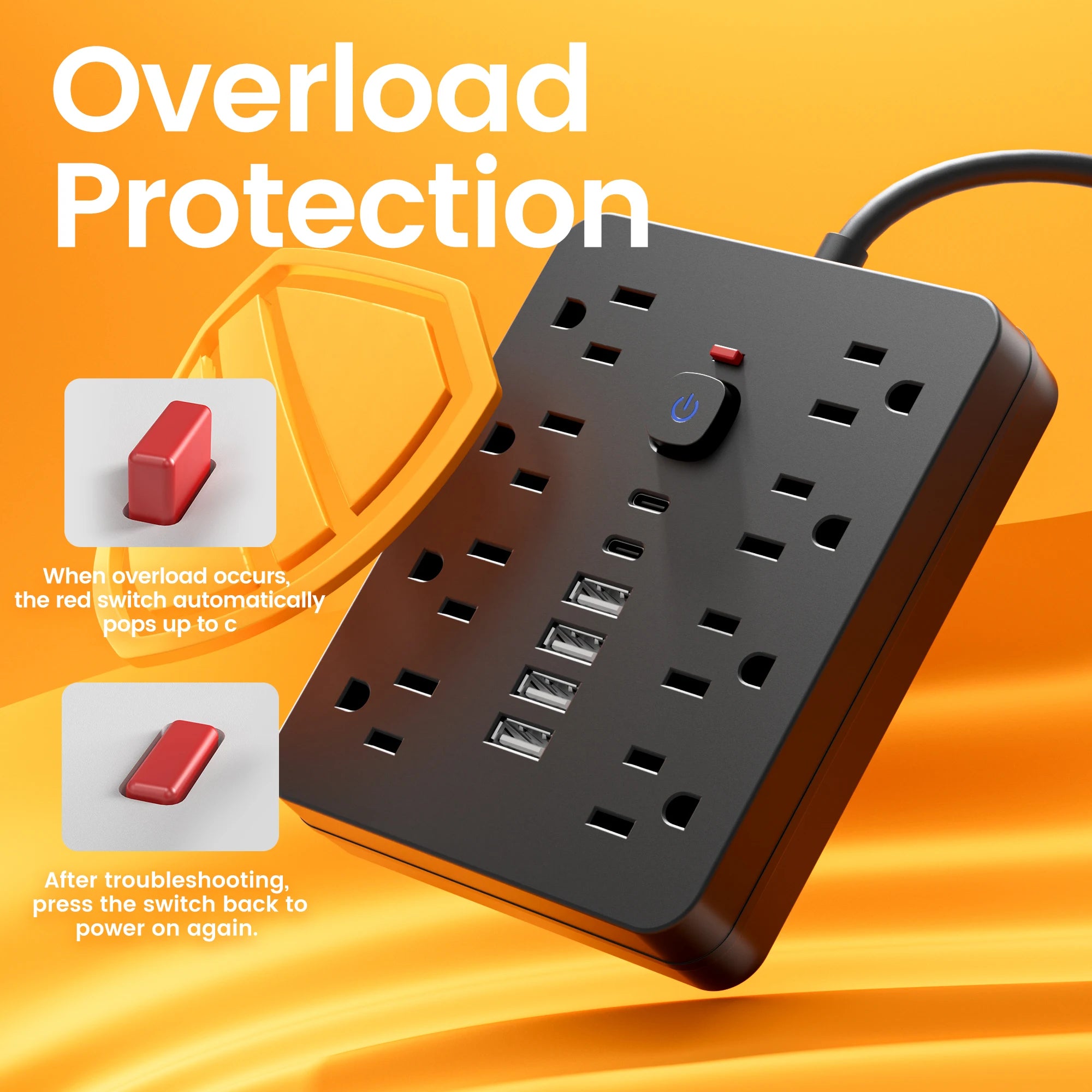 14-in-1 Power Strip – AC Outlets with 4 USB & 2 USB-C Surge Protector