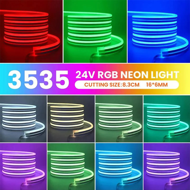 3535 RGB Neon LED Strip Lights 24V 5m 10m 20m 30m Neon Rope Light with Music Sync IP67 Waterproof Light Strip for Home Decor