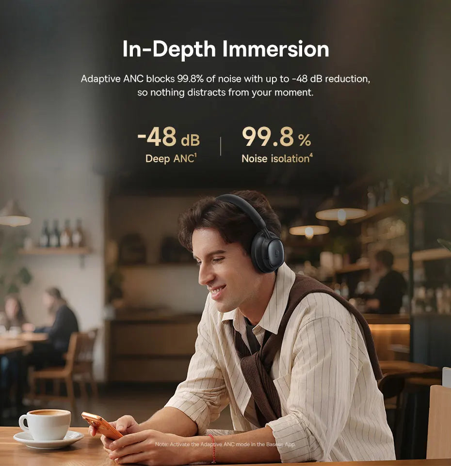 Baseus Bowie MH1 ANC Wireless Headphone 48dB Adaptive Hybrid Noise Cancelling Headsets 80H Playtime Hi-Res Audio LDAC Headphone