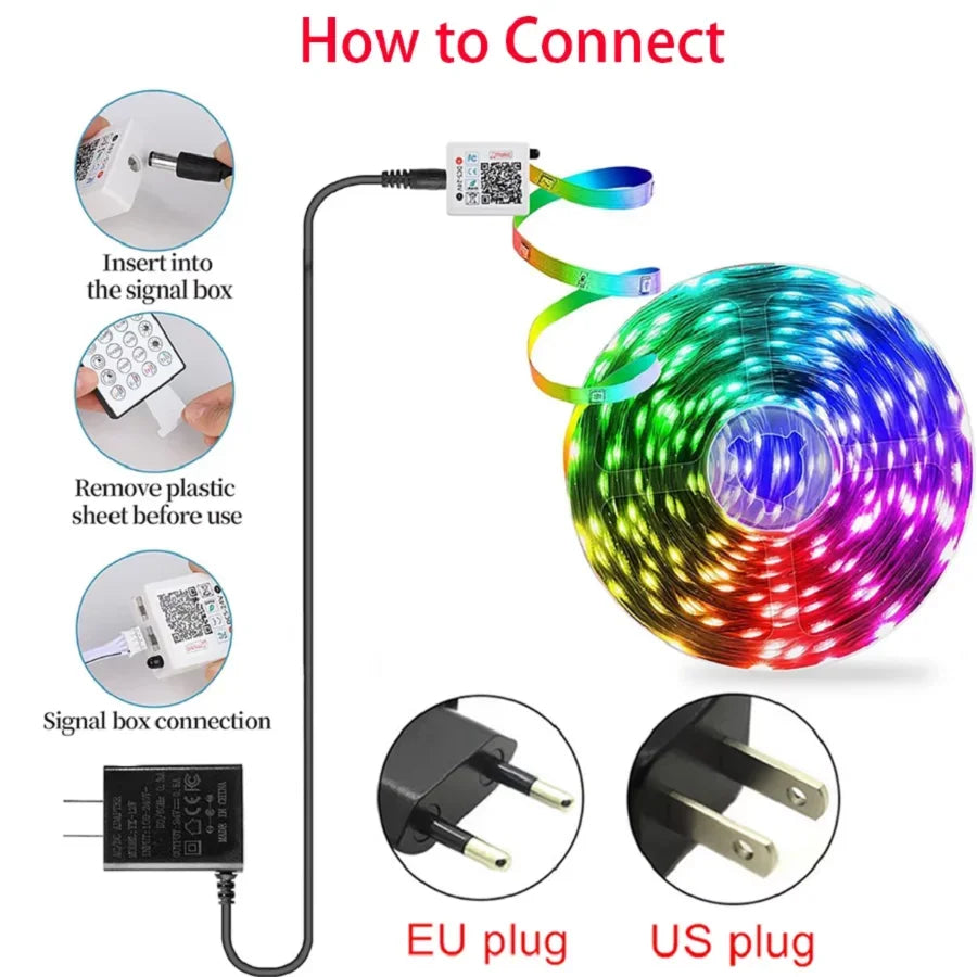 10m 20m 30m 40m Smart RGB LED Strip Lights Bluetooth App Control Music Sync DC24V LED RGB Tape Backing for Bedroom Home Decor