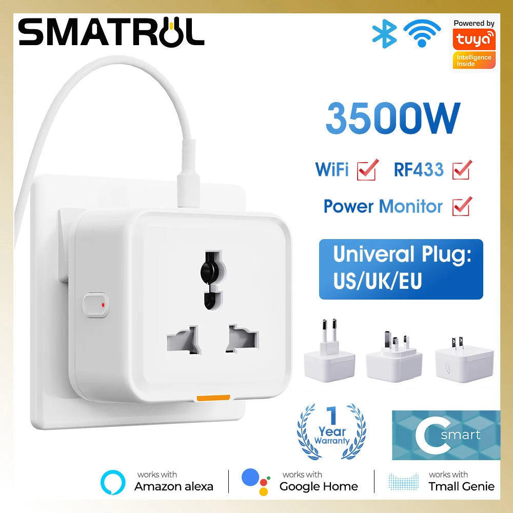 Smart Wi-Fi Plug Universal Adapter with Power Monitoring