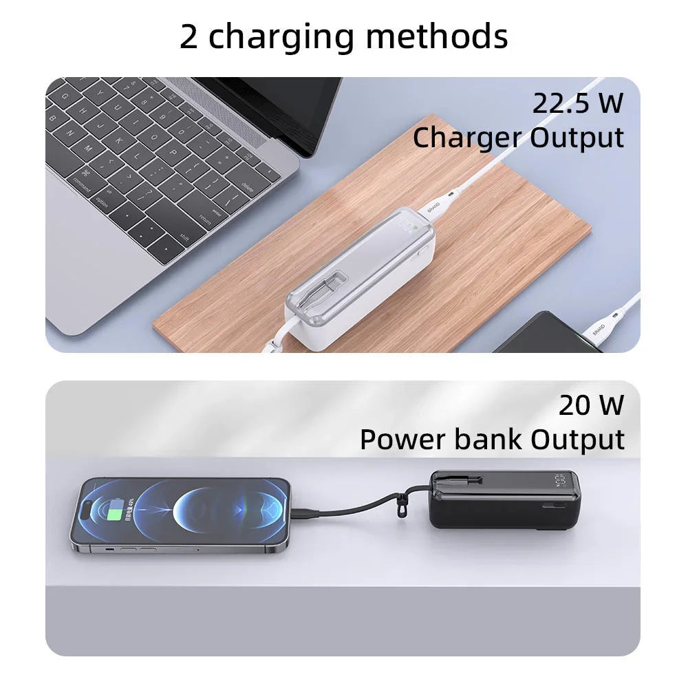 5000mAh Mini Power Bank – 20W Fast Charging with Cable