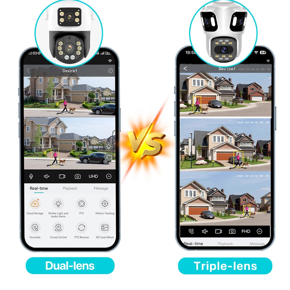 Triple-Lens Wireless Security Camera – AI Human Detection + Auto Tracking (iCSee)