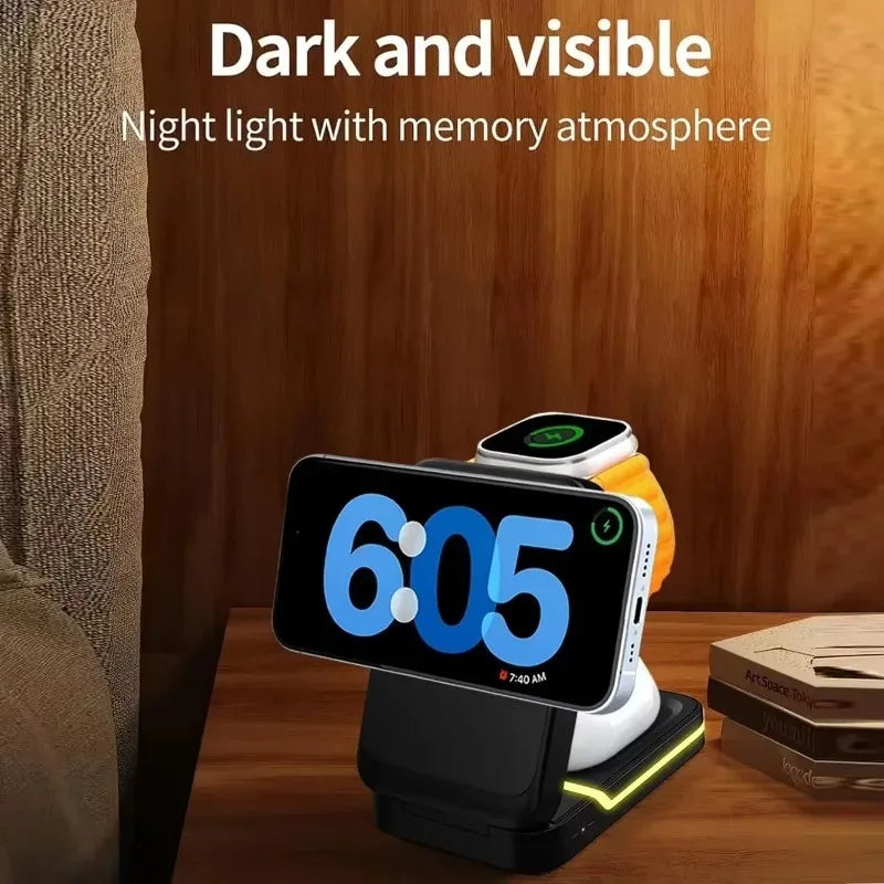 30W 3 in 1 Magnetic Foldable Travel Fast Wireless Charger Stand for Magsafe iPhone 16 15 14 13 17 Pro Apple Watch 2-9 SE Airpods