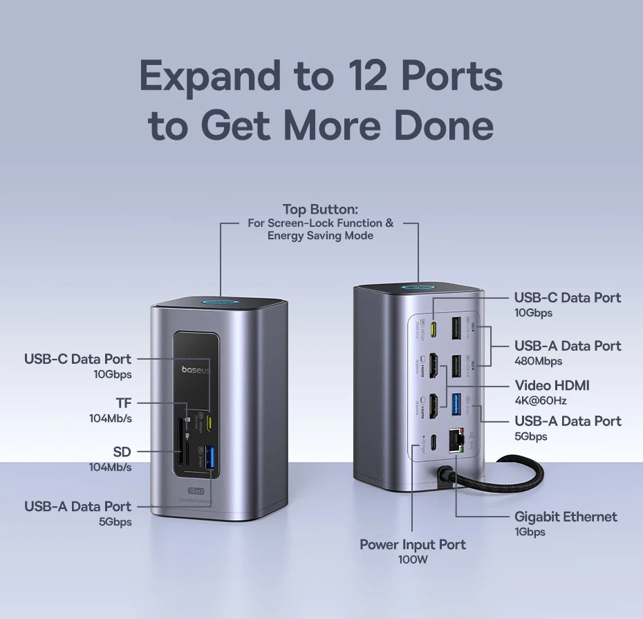 Baseus 12-in-1 USB-C Hub – HDMI 4K & PD 100W