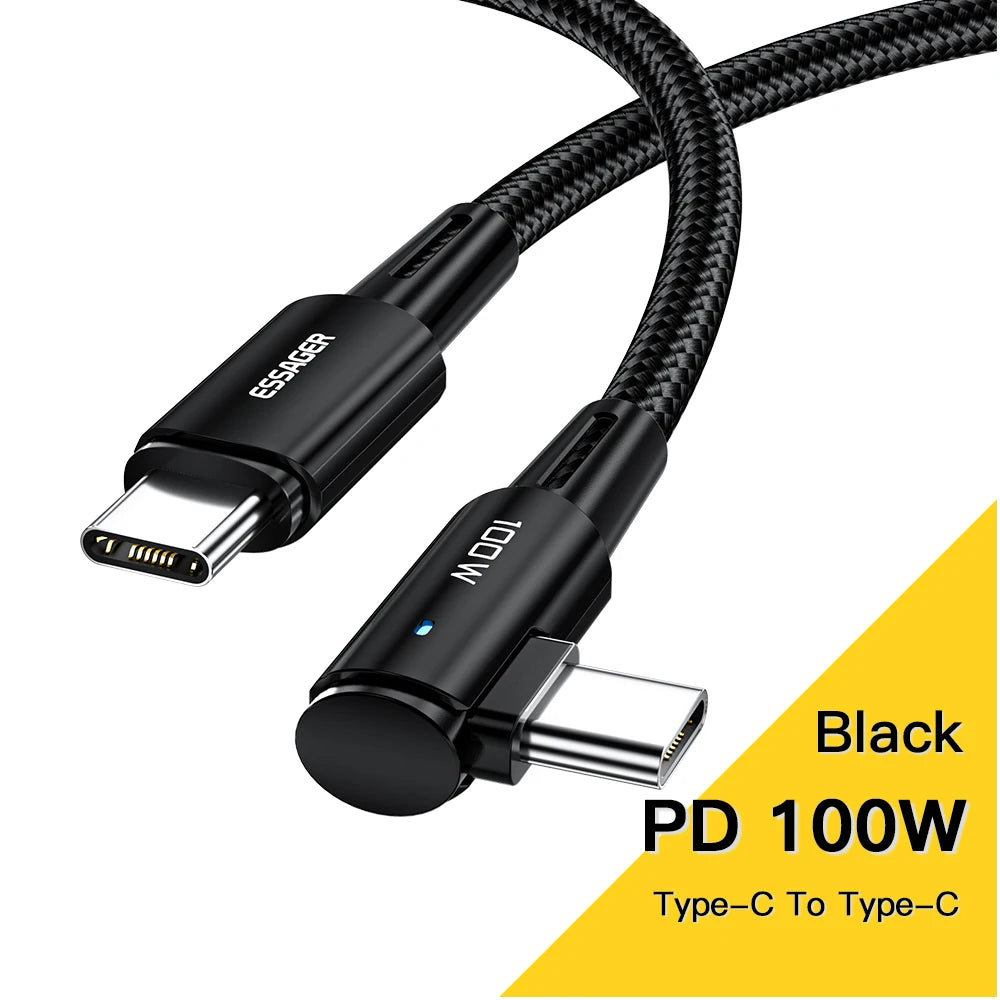 Essager 100W USB-C Cable – 90° Fast Charging & Data Wire