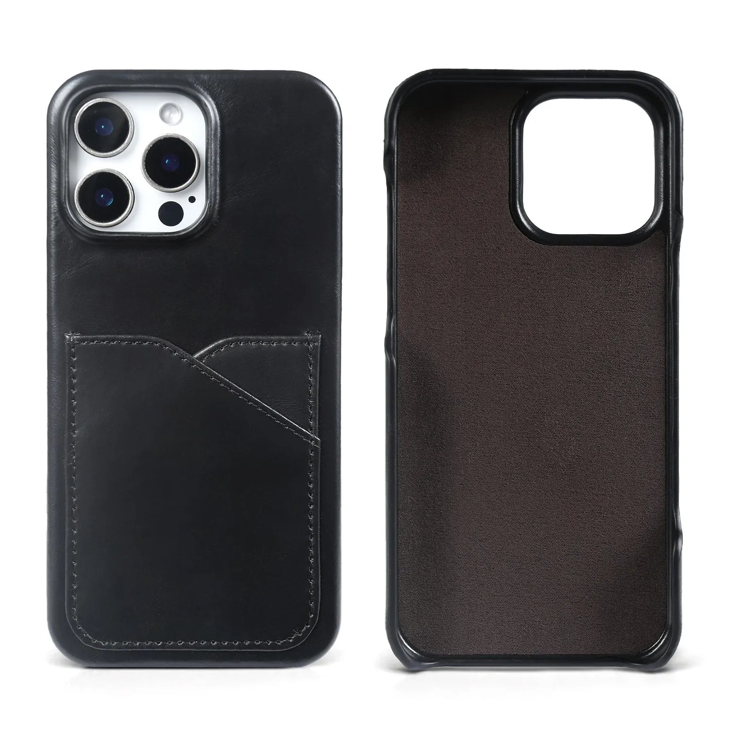 Premium Genuine Leather Card Slot Case for iPhone 15–17 Series – Vintage Wallet Cover