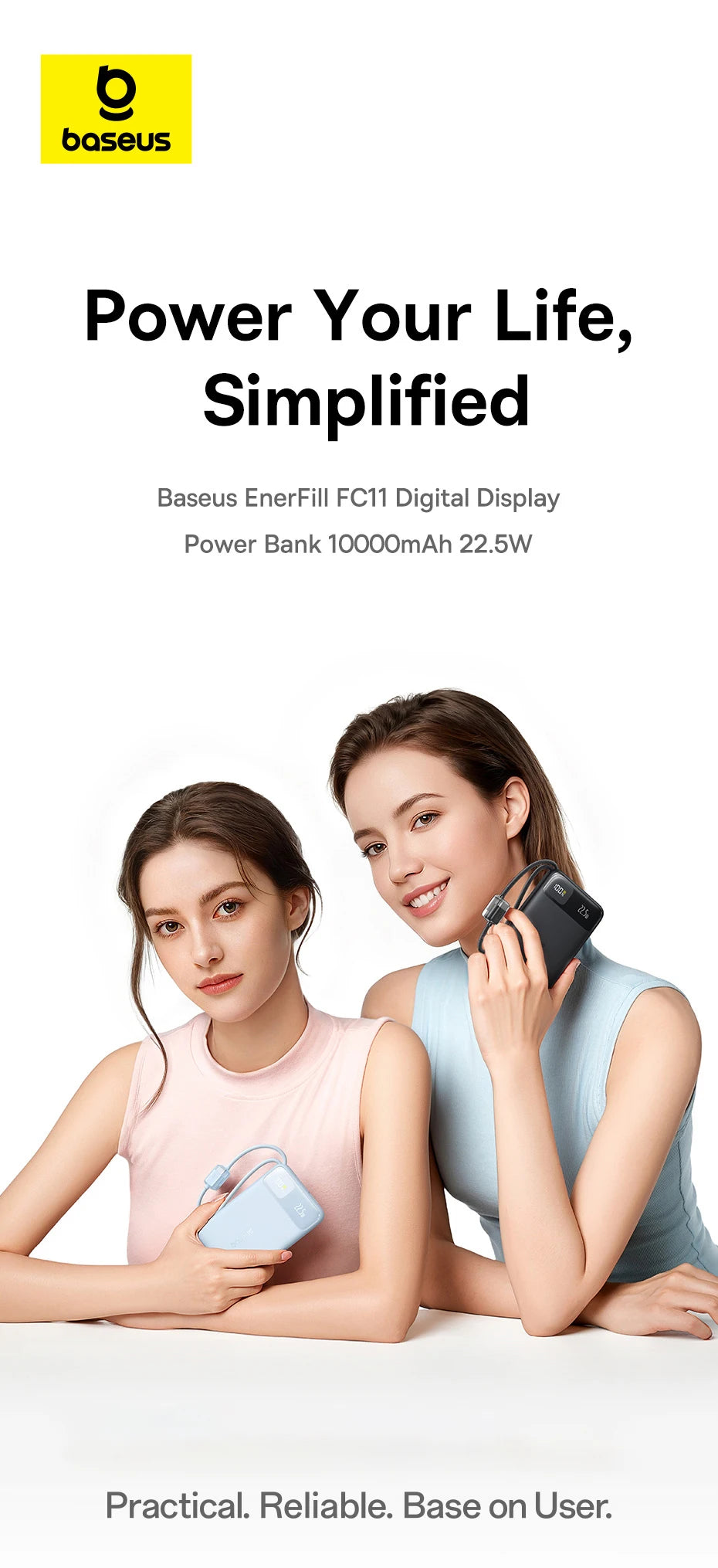 Baseus 10,000mAh Power Bank – 22.5W Fast Charge, Dual USB-C