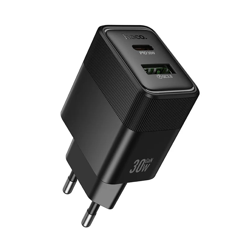 HOCO 30W GaN USB-C Fast Charger – PD Wall Charger with LED Indicator (EU Plug)