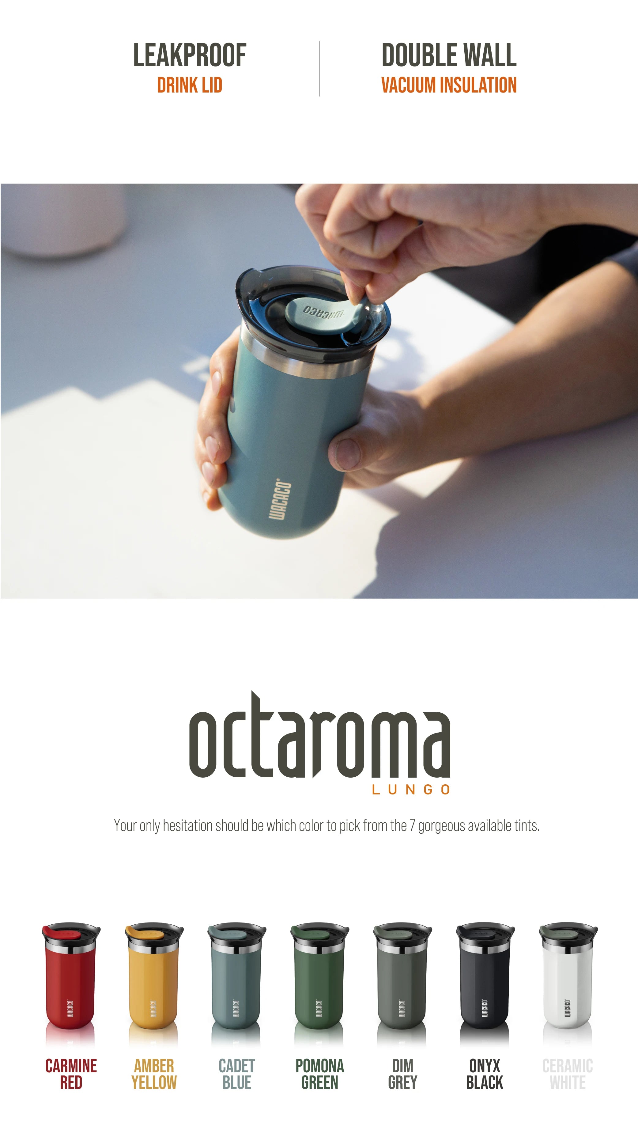 WACACO Octaroma Travel Coffee Mug – Insulated Stainless Steel Tumbler