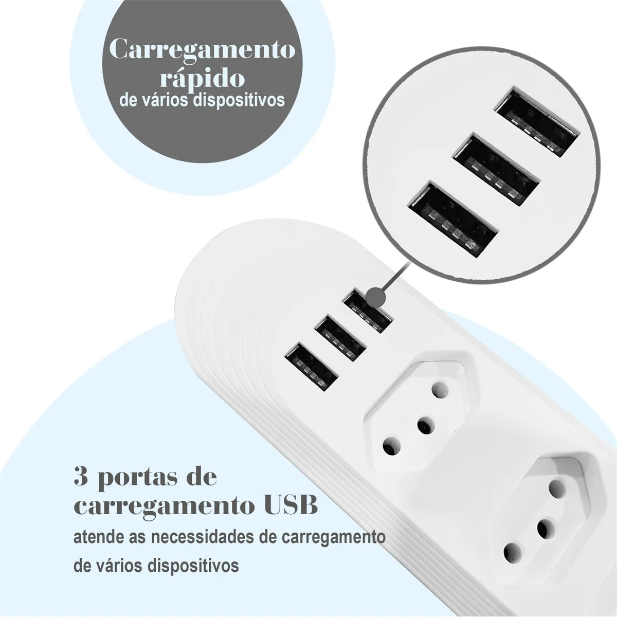 USB outlet, 2 m, power strip outlet, plug, electrical outlet extension, retractable multi-outlet tower, Brazilian standard