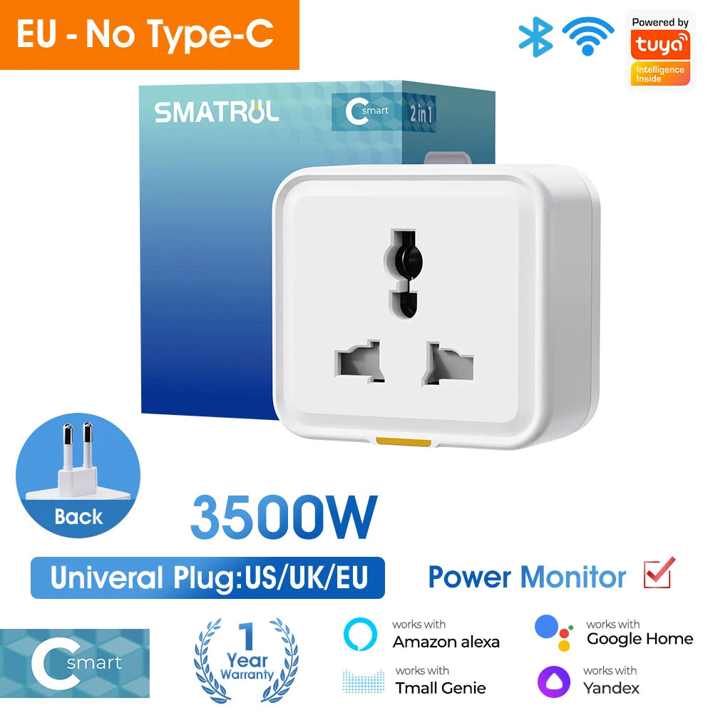 Smart Wi-Fi Plug Universal Adapter with Power Monitoring