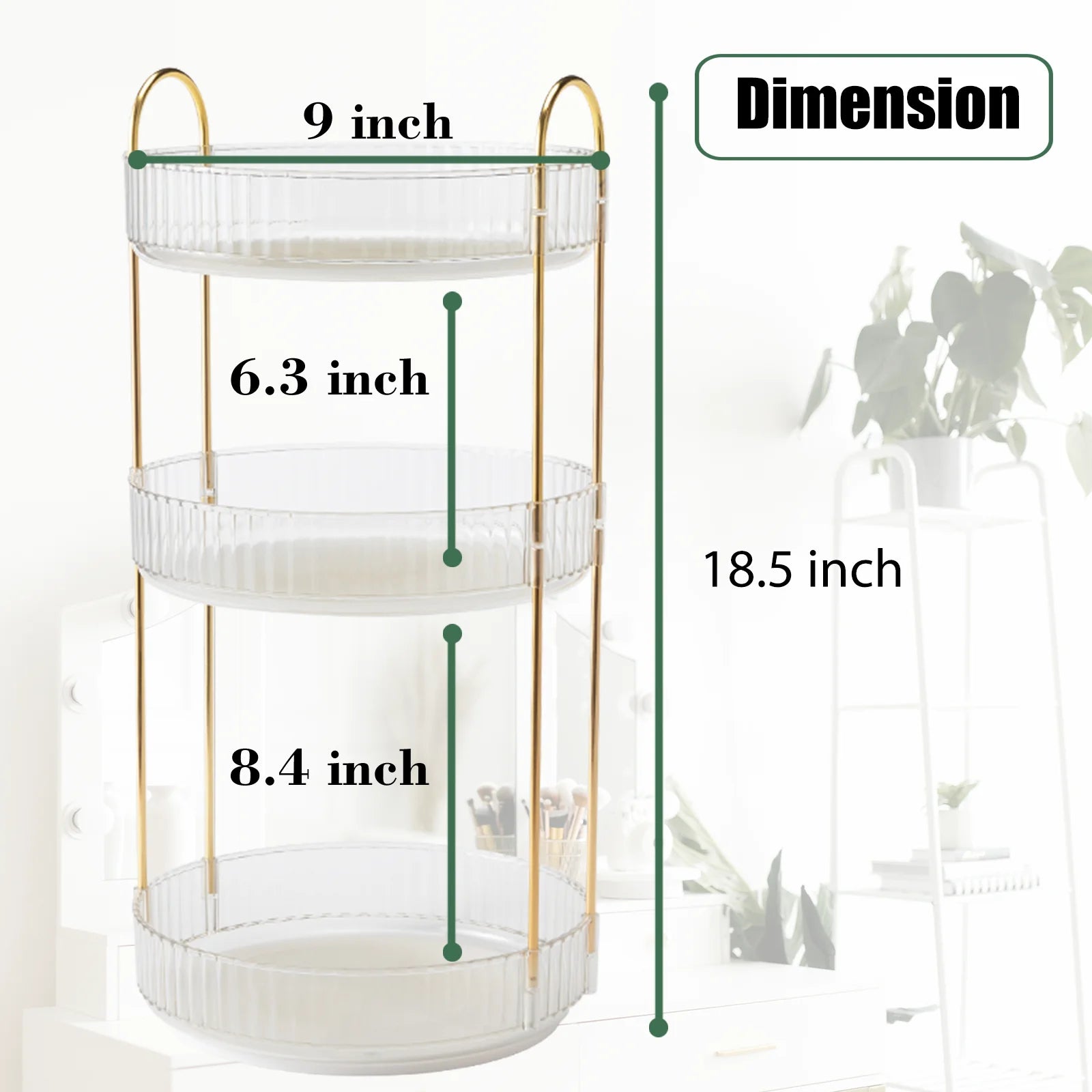 High-Capacity Cosmetic Organizer – 3-Tier Rotating Vanity Storage